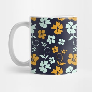 Botanic Floral Pattern Yellow Dark Blue Pastel Mug